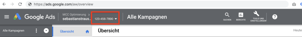 Die ID Ihres Google Ads Kontos auslesen.