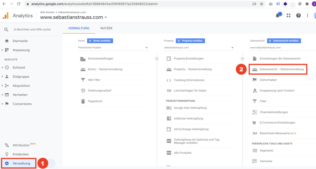 Die Nutzerverwaltung in Google Analytics aufrufen